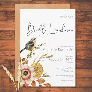 Modern Fall Floral & Bird Bridal Einladung