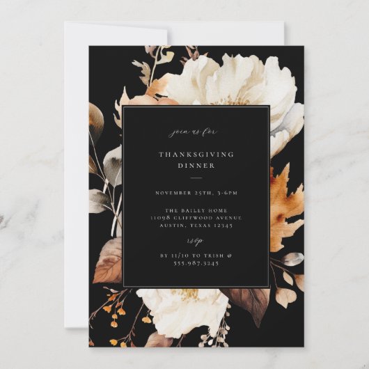 Modern Fall Floral Thanksgiving Dinner Party Einladung (Vorderseite)