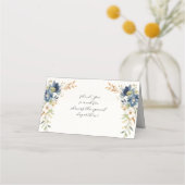 Modern Fall Floral Watercolor Blauer Elfenbeinfarb Platzkarte (Rückseite)