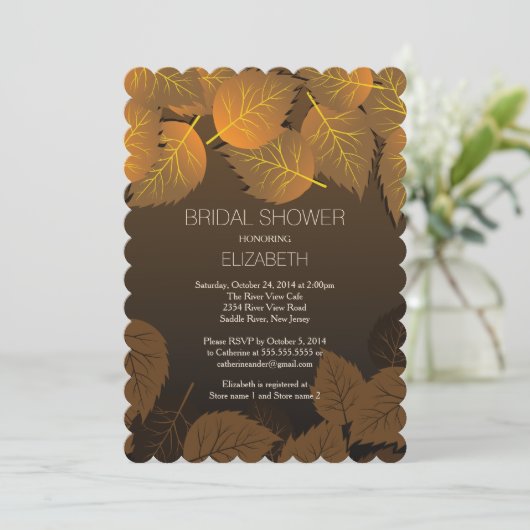 Modern Fall Herbstleaf Bridal Dusche Einladung (Stehend Vorderseite)