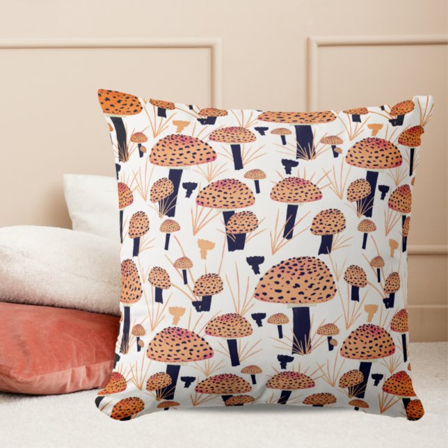 Modern Fall Mushroom Muster Zeichnend Orange Fall Kissen (Von Creator hochgeladen)