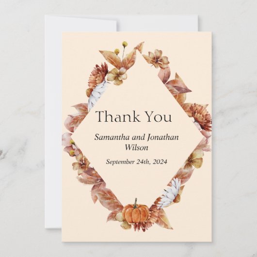 Modern Fall Orange BOHO Danke Karte (Vorderseite)