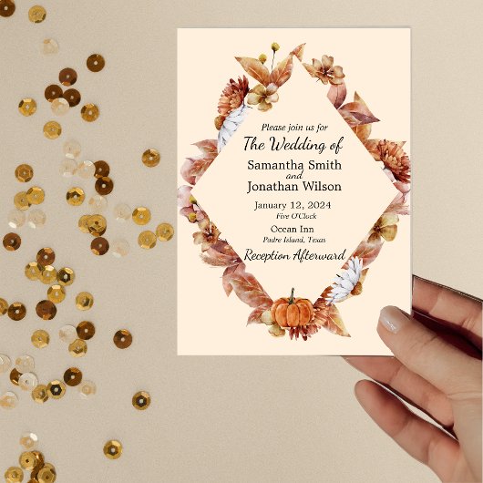 Modern Fall Orange BOHO Hochzeitseinladung Einladung