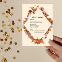 Modern Fall Orange BOHO Wedding Details Card