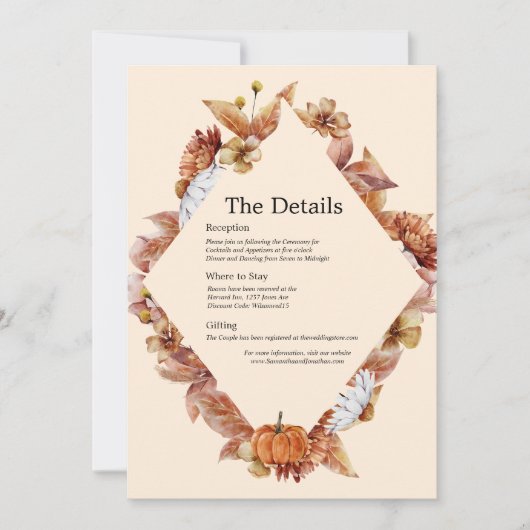 Modern Fall Orange BOHO Wedding Details Card Einladung (Vorderseite)