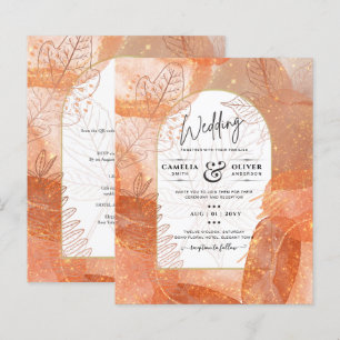Modern Fall Terracotta Orange Leaf Wedite Einladun