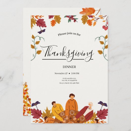Modern Fall Thanksgiving Dinner Invitation Einladung (Vorne/Hinten)