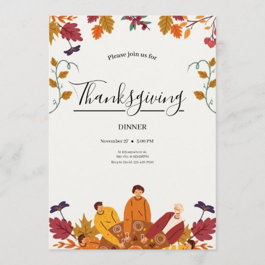 Modern Fall Thanksgiving Dinner Invitation Einladung (Vorderseite)