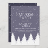 Modern Fallende Schneewinterbäume Hanukkah Party Einladung (Vorne/Hinten)