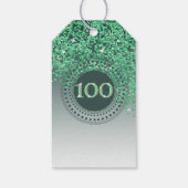 Modern Falling Green Glitzer 100. Geburtstag Geschenkanhänger (Rückseite)