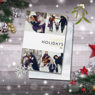 Modern Family 4 Foto-Collage Chic Weihnachten Gold Folien Feiertagskarte