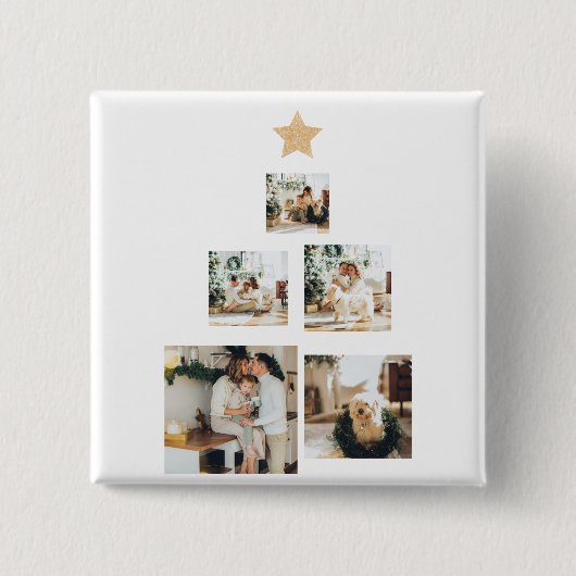 Modern Family Christmas Tree Foto With Star Button (Vorderseite)