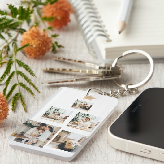 Modern Family Christmas Tree Foto With Star Schlüsselanhänger (Vorderseite rechts)