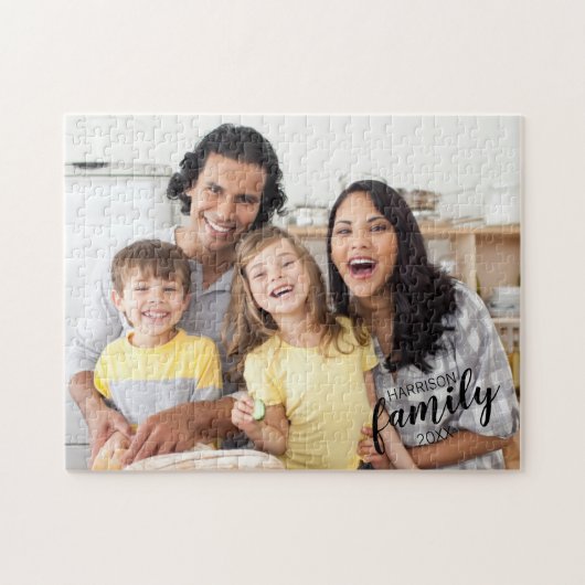 Modern Family Foto Schwarzer Skriptname und Datum Puzzle (Horizontal)