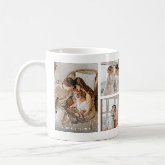 Modern Family Name 6-Photo Collage Custom Kaffeetasse (Links)