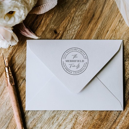 Modern Family Name Return Address Rubber Stamp Gummistempel