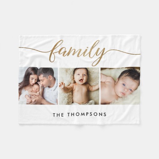 Modern Family Photo Collage 3 Custom Photos Fleecedecke (Vorderseite (Horizontal))