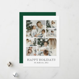 Modern Family Photo Collage Green Christmas Feiertagskarte