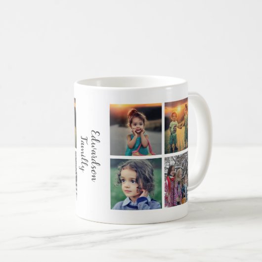 Modern family photo collage monogram name kaffeetasse (VorderseiteRechts)