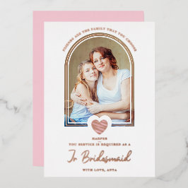 Modern Fancy Jr Bridesmaid Pink Heart Photo Folieneinladung