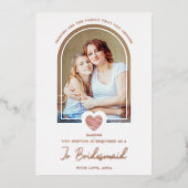 Modern Fancy Jr Bridesmaid Pink Heart Photo Folieneinladung (Vorderseite)