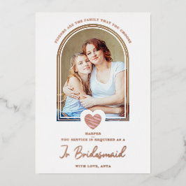 Modern Fancy Jr Bridesmaid Pink Heart Photo Folieneinladung