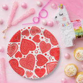 Modern Fancy Red Graphic Hearts Pattern Pappteller (Party)