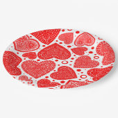 Modern Fancy Red Graphic Hearts Pattern Pappteller (Schrägansicht)
