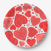 Modern Fancy Red Graphic Hearts Pattern Pappteller (Vorderseite)