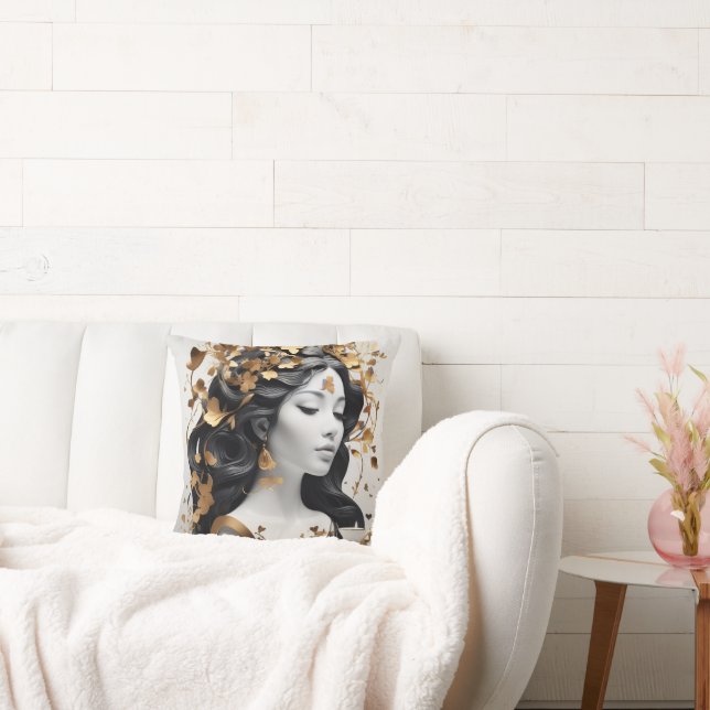 Modern Fantasy Art in Black and Gold  Kissen (Liege)