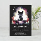 Modern Fantasy Cat Birthday Einladung (Stehend Vorderseite)