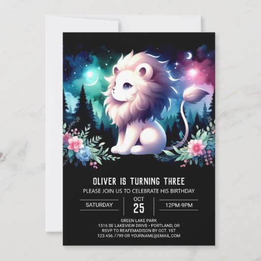 Modern Fantasy Lion Birthday Einladung (Vorderseite)