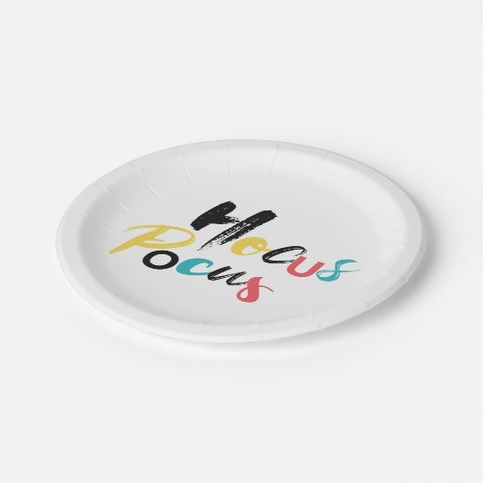 Modern, farbenfroh, lustig, cool, trendig Hocus Po Pappteller (Schrägansicht)