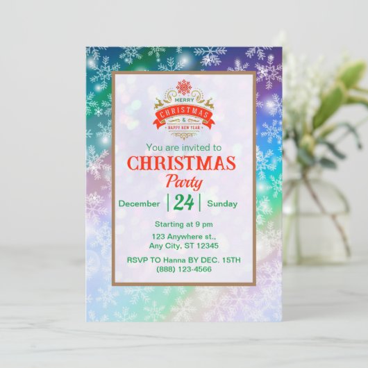 Modern farbenfroh Snowflake Winterweihnachtsfest P Einladung (Stehend Vorderseite)