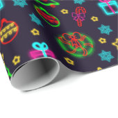 Modern farbenfrohe Neonlichter Weihnachten Geschenkpapier (Rolleneckpunkt)