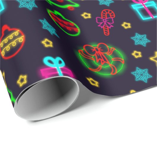 Modern farbenfrohe Neonlichter Weihnachten Geschenkpapier (Rolleneckpunkt)