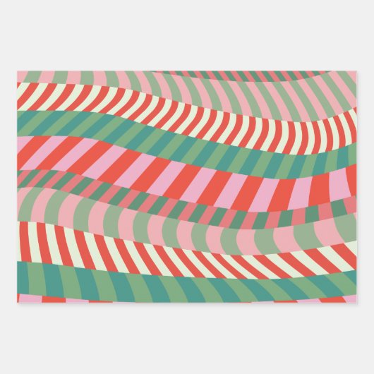 Modern farbenfrohe rote rosa geometrische Streifen Geschenkpapier Set (Vorderseite)