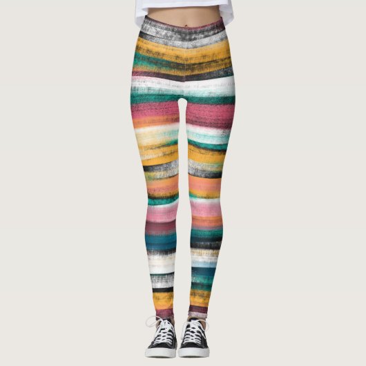 Modern farbige Pinselstriche Streifen Ölfarbe Leggings (Vorderseite)