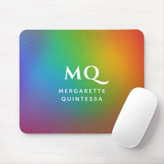Modern farbige Rainbow White Monogram Initial Mousepad (Mit Mouse)