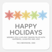 Modern farbige Schneeflocken Weihnachten Quadratischer Aufkleber (Vorderseite)