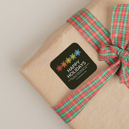 Modern farbige Schneeflocken Weihnachten Quadratischer Aufkleber