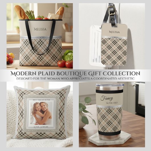 Modern Farmhouse Beige Plaid Pattern Tasche