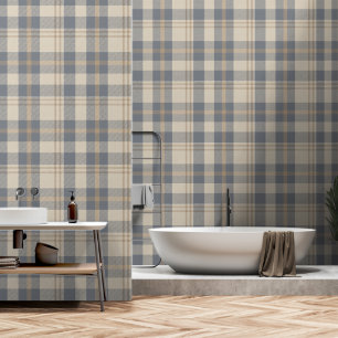 Modern Farmhouse Plaid in Cream and Slate Blue Tapete