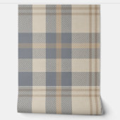 Modern Farmhouse Plaid in Cream and Slate Blue Tapete (Abrollen)