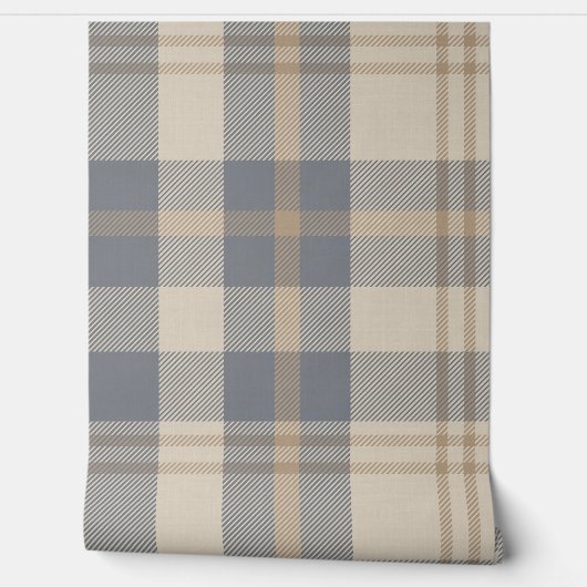Modern Farmhouse Plaid in Cream and Slate Blue Tapete (Abrollen)