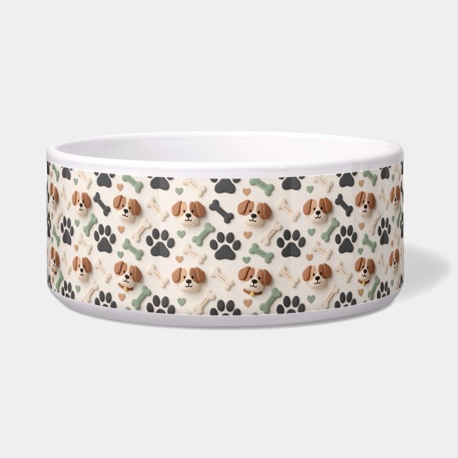 Modern Farmhouse Sage Green Paw Print Ceramic Dog Napf (Vorderseite)