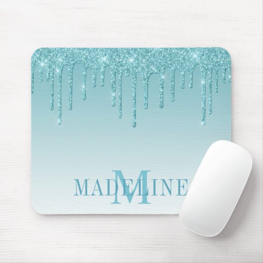 Modern Fashionable Aqua Glitter Monogram Mousepad (Mit Mouse)