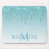 Modern Fashionable Aqua Glitter Monogram Mousepad (Vorne)
