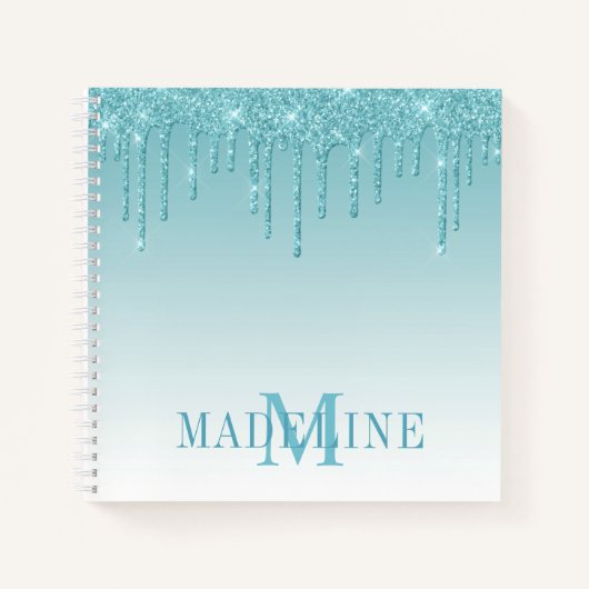 Modern Fashionable Aqua Glitter Monogram Notizblock (Vorderseite)