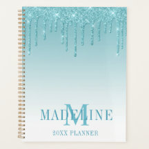 Modern Fashionable Aqua Glitter Monogram